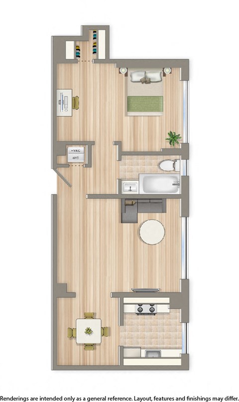 Floor plan for 1 bed, 1 bath, 575 sqft